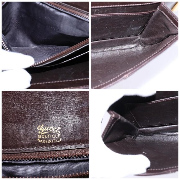 GUCCI Web Sherry Line Shoulder Bag Leather Dark Brown Gold Red Auth ep11429 - Picture 15 of 16